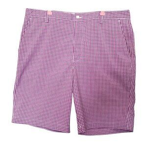 Footjoy Purple White Plaid Golf Chino Shorts Gingham Stretch Sports Mens Size 38